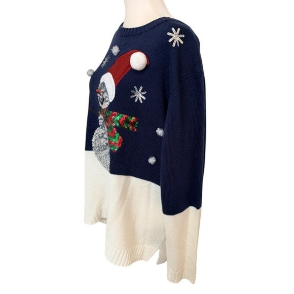 Holiday Time Christmas Plus Size XXL Sweater Sequin Snowman Snowflakes - Picture 3 of 6